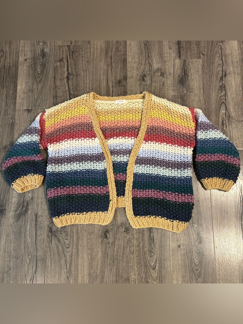 Listicle Rainbow Striped Hand Crochet Cardigan in Autumn Leaves Wmns size Medium